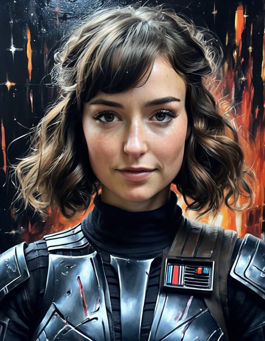 ((oil painting)) of mlnvyntrbsqgrl woman, as a Star Wars character,   perfect face,  dark shot, dramatic, extremely detailed, intricate, elegant,fantasy, <lora:Milana Vayntrub -000007:1.0>