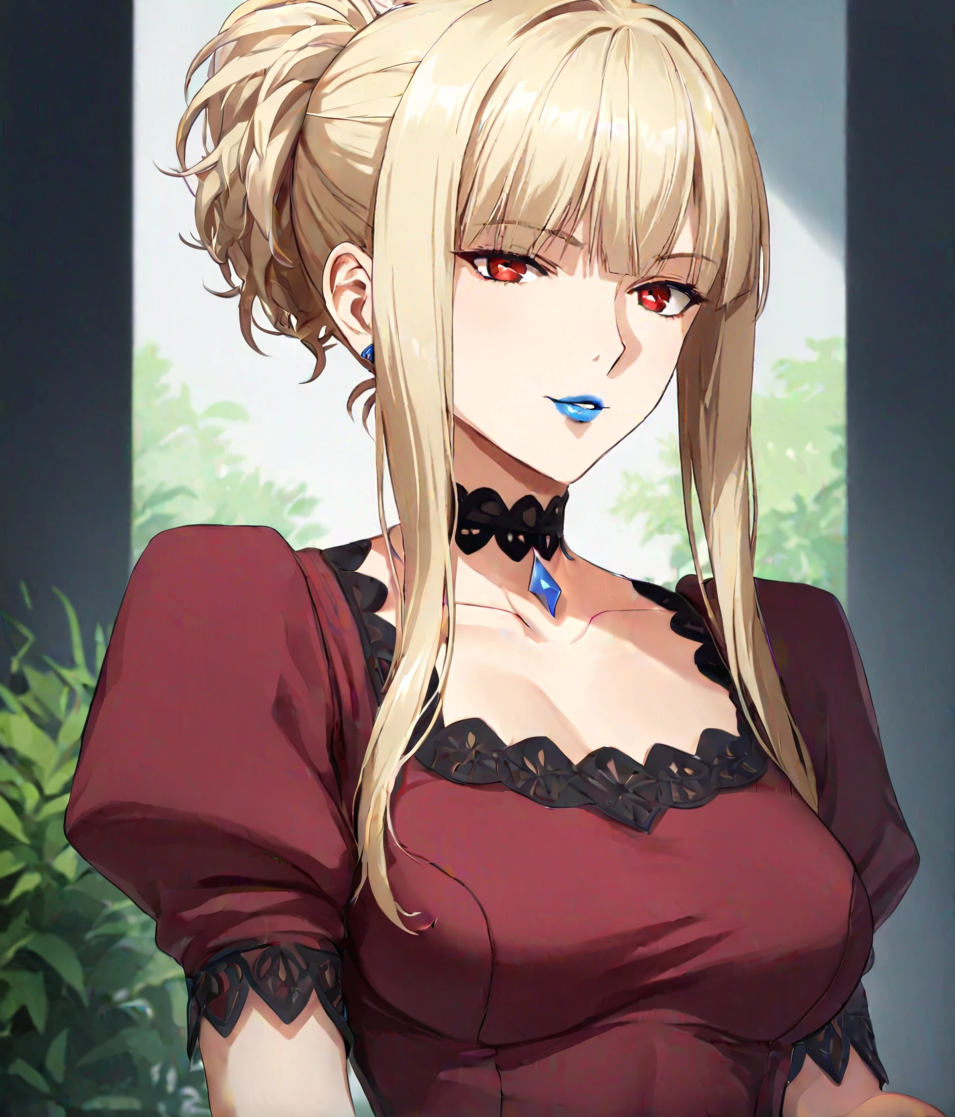 score_9, score_8_up, score_7_up,  1girl, beautiful,<lora:Kongou:0.8>, mature, 40 y.o. woman,blue lipstick,blond hair, red eyes,medium breasts,  dress, seductive pose