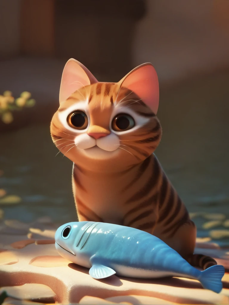 score_9, score_8_up, score_7_up, score_6_up, cat sitting near to a fish, cute, cartoon, cowboy shot, dynamic angle, no humans, animal,
<lora:DisneyStudios_style:1> DisneyStyleXLP