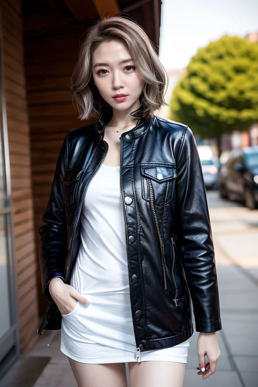 4k,best quality,masterpiece,<lora:add_detail:0.7>,(silver hair:1.2),<lora:sl-mengxinyue V7:0.7>,mengxinyue,1girl,solo,look at the viewer,photo_(medium),outdoors,jacket,short hair,curly hair,