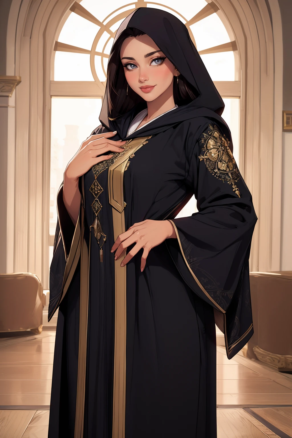 ((Masterpiece, best quality, edgQuality)),smile,
edgellaba, a woman in a robe ,standing,posing ,wearing edgellaba
 <lora:edgDjellaba:1>