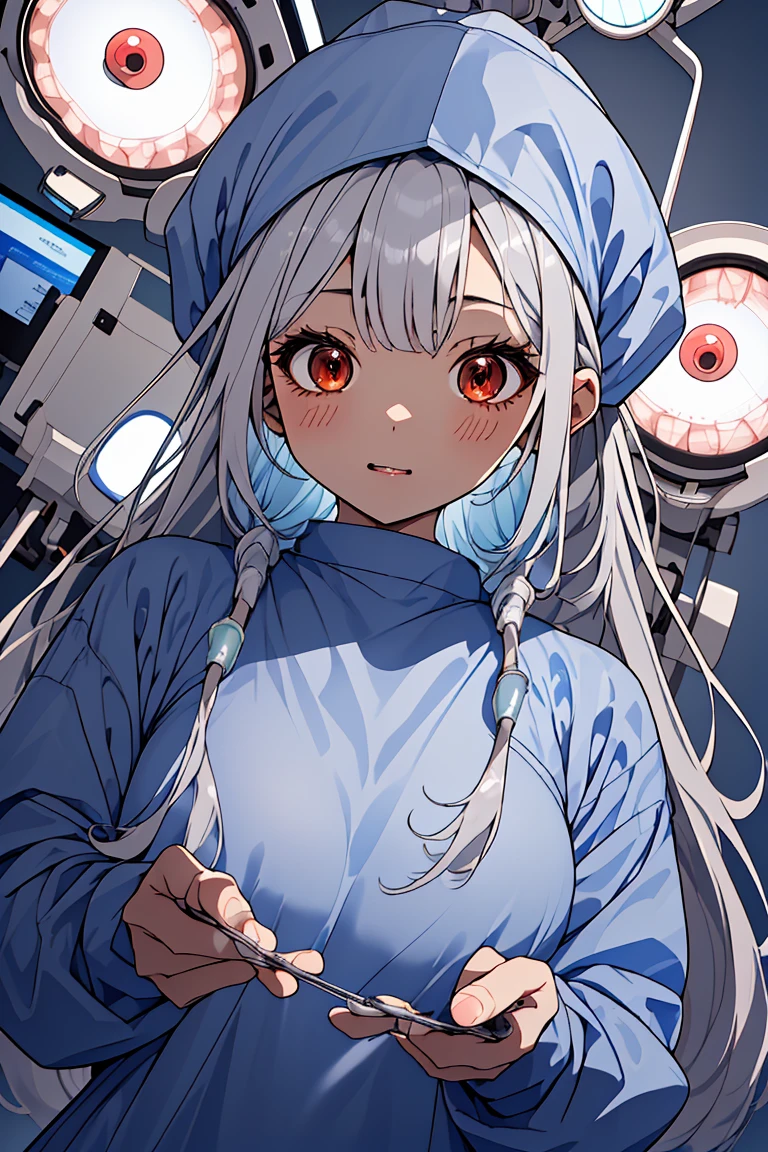 (RAW photo, best quality), (1girl), operating room, overhead surgical light,blurred background, focused,
 <lora:Asami_Fujimoto_3dC_V1.0:0.8> (asami fujimoto, 3dcg_19,long hair,gray_hair), 
 <lora:concept_surgery_pov_v3_1:0.9>  (surgery_pov, operating room, surgical light, upper body,surgical outfit, long sleeves, surgical mask,surgical cap)