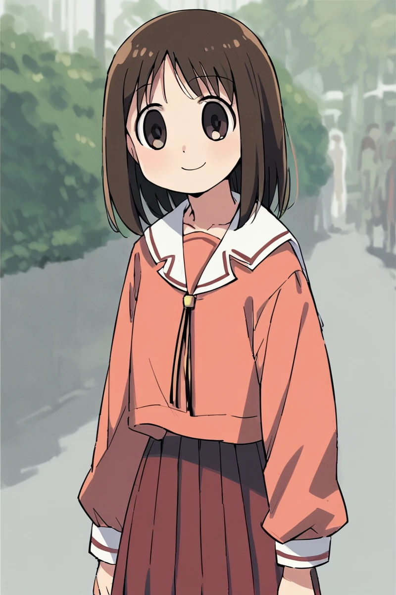 <lora:ALTXL_pony_0061_8:3>, (anime, 1 girl, solo), (score_9, score_8_up, score_7_up, score_6_up, score_5_up, 2.5d), (kasuga ayumu, brown hair, smile, serafuku, street, old anime), (cowboy shot), <lora:Smooth Anime 2 Style SDXL_LoRA_Pony Diffusion V6 XL:0.2>, <lora:Kasuga_Ayumu__Osaka_Azumanga_Daioh:1>
