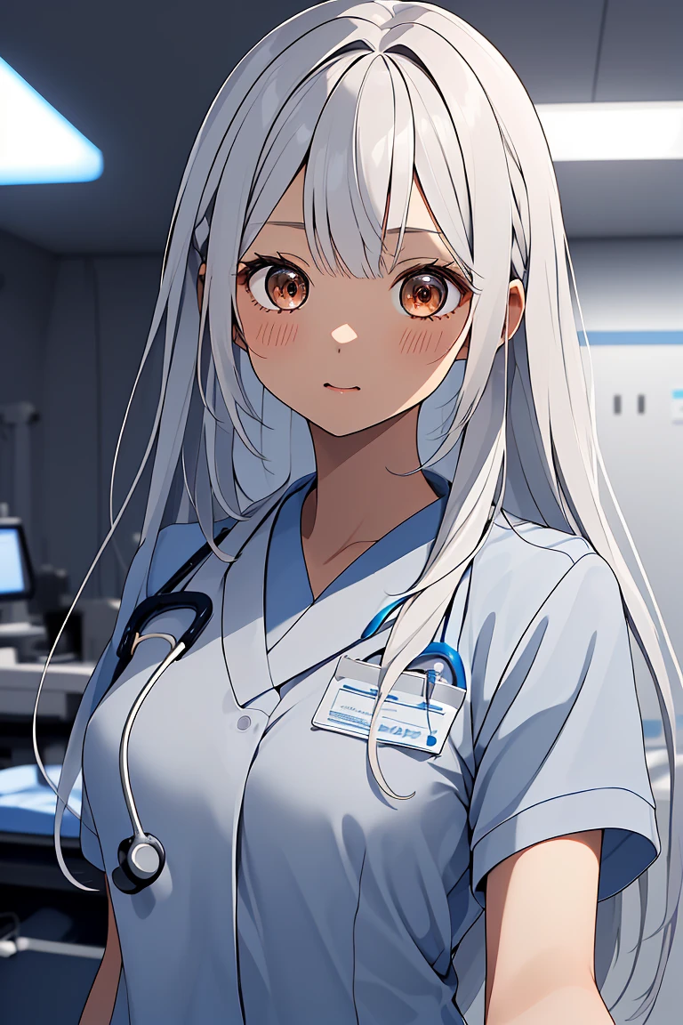 (RAW photo, best quality), (1girl), operating room, overhead surgical light,blurred background, focused,
 <lora:Asami_Fujimoto_3dC_V1.0:0.8> (asami fujimoto, 3dcg_19,long hair,gray_hair), 
 <lora:ClothingMedicalScrubs0:0.9> (scrubs, medical scrubs),