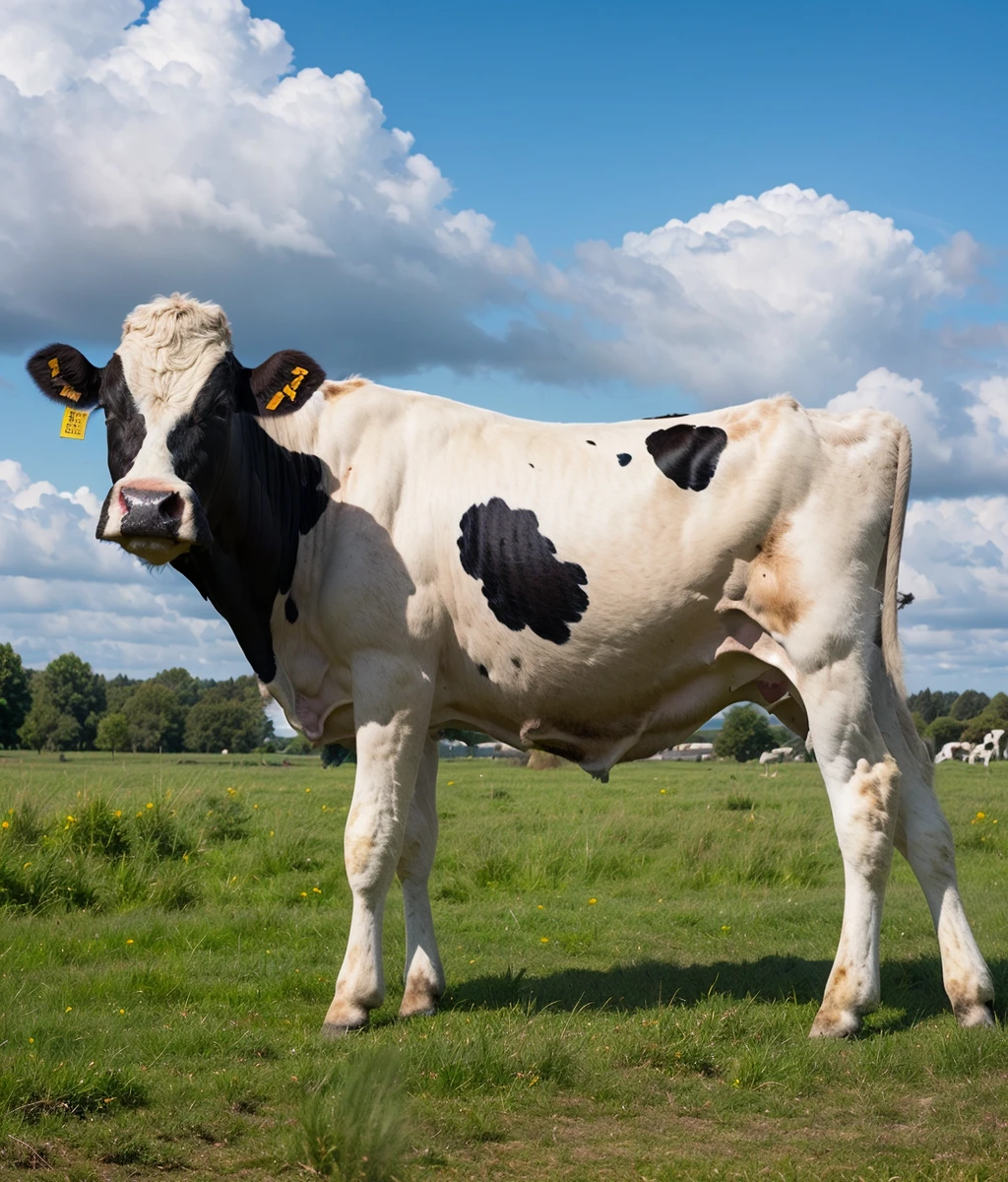 (cow),solo,all fours,animal,cuteg,full body,no_humans,outdoors,pasture,blue sky,cloud,cinemagraph,<lora:Horror_Happy_Meat_Farms_v1.0:0.6>,