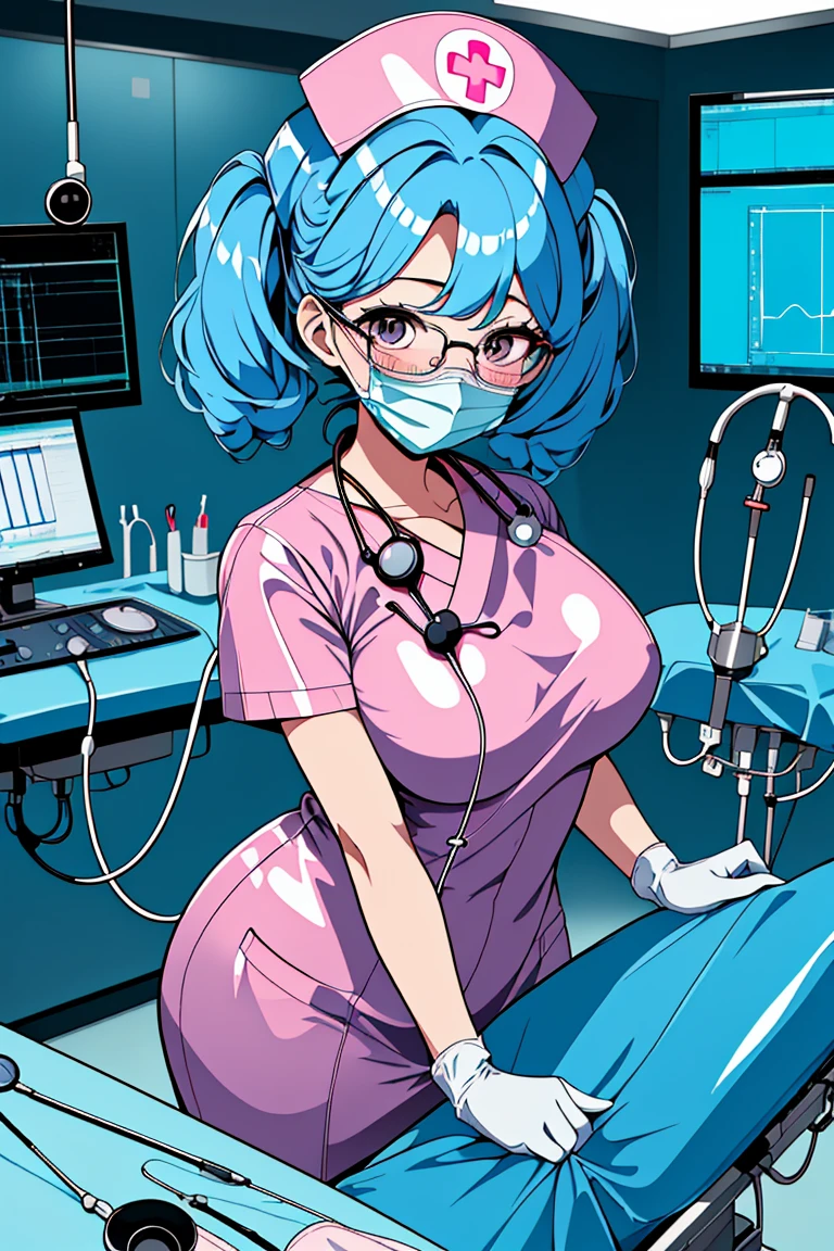 (RAW photo, best quality), (1girl), operating room, overhead surgical light,blurred background, focused,
 <lora:Tatsuko Miiko_3dc_V1.0:0.8> tatsuko miiko, 3dcg_17, twintails, short hair, glasses,
 <lora:surgical_nurse_v1:0.8> (surgical_nurse_v1.0, nurse cap, nurse, latex, stethoscope, latex gloves, surgical mask),