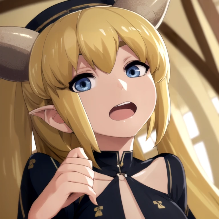 (High resolution symmetrical images), Splatoon Girl、Angle from below, (mechanical, Complex), ((Art Nouveau, Round face, smile, Touching the chest, Ecstasy)), Golden Eyes、Droopy eyes, blush, blonde, Braiding,