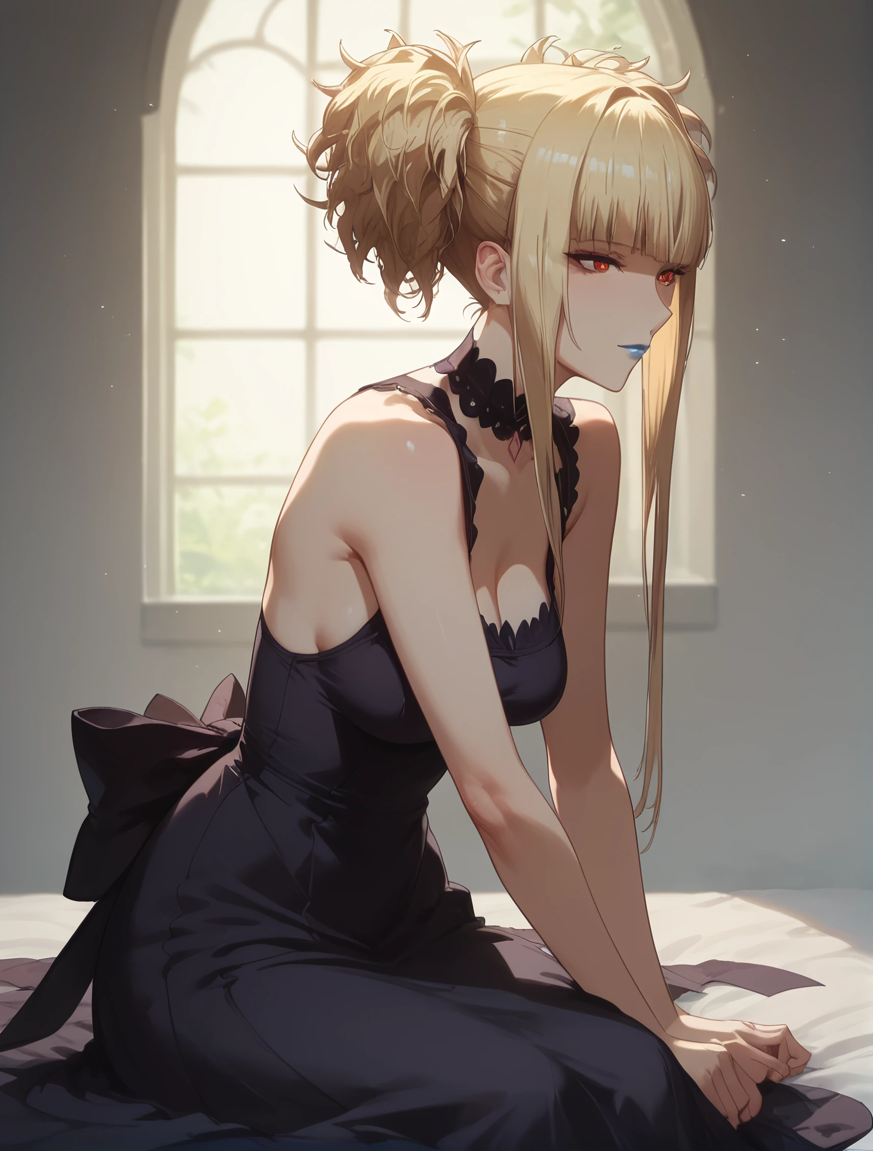 score_9, score_8_up, score_7_up, Expressiveh, ultra detailed, 1 girl,<lora:Kongou:0.8>,kongou_aoki,hanging breasts,  blond hair,red eyes,blue lips,small hips,  dark blue dress,beautiful lighting, 1girl,in a bedroom, sitting ,bokeh,  <lora:Expressive_H:0.8>, <lora:Concept Art Twilight Style SDXL_LoRA_Pony Diffusion V6 XL:0.8>