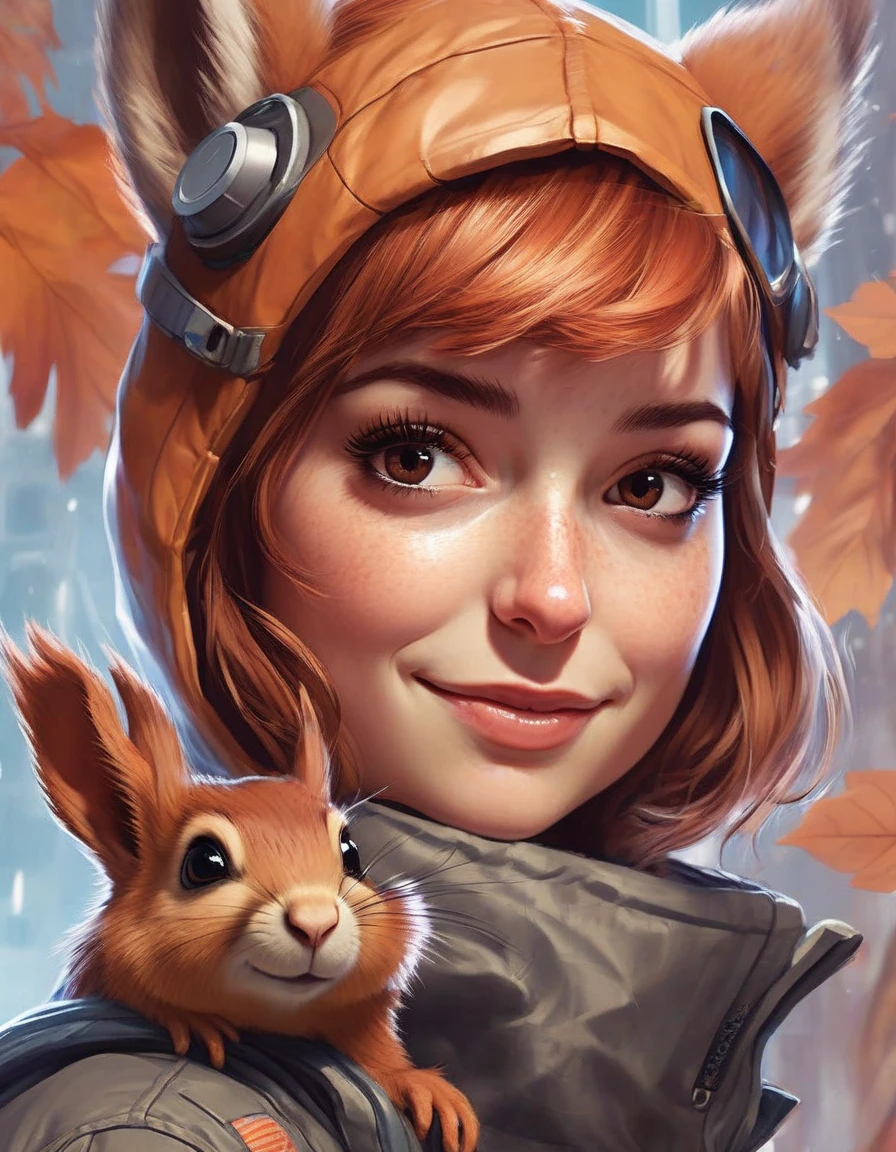 , waist up  of (mlnvyntrbsqgrl woman) , as Squirrel Girl, sci-fi, highly detailed, digital painting, artstation, concept art, sharp focus, illustration, art by Tony Sart and artgerm and randy vargas <lora:Milana Vayntrub -000007:1.0>