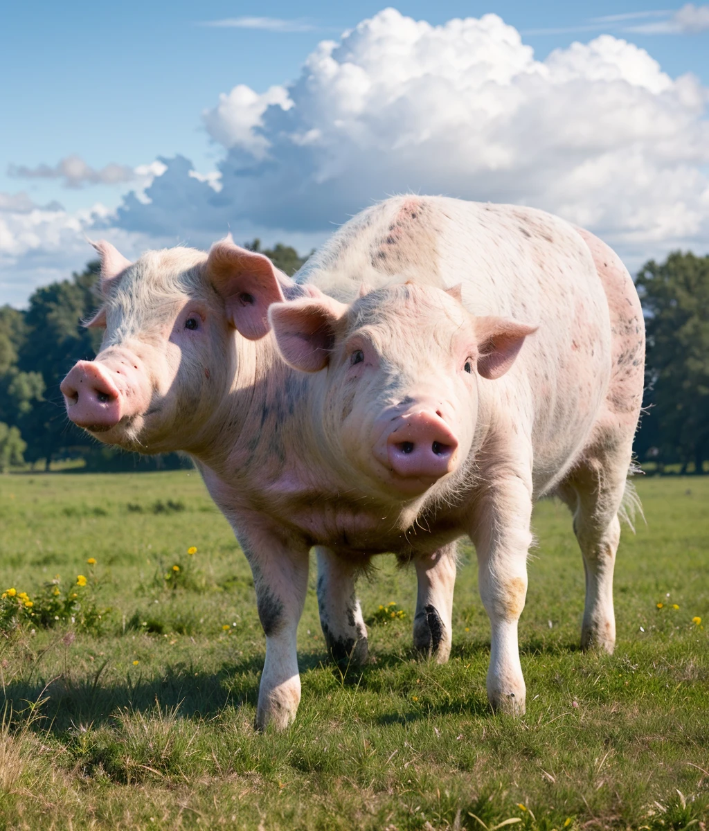 (the pig),solo,animal,all fours,chuchumy,cuteg,full body,no_humans,outdoors,pasture,blue sky,cloud,cinemagraph,<lora:Horror_Happy_Meat_Farms_v1.0:0.6>,