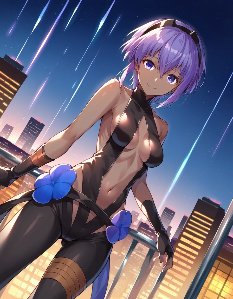 (1 anime girl with purple hair), (((on the beach at night with starry sky and full moon in the sky))), alone, yellow eyes, (short hair), side ponytail hair, purple hair, looking for me, ((last tension)), Wearing bikini shorts, (((side ponytail))) , (((toned legs))), thick and muscular thighs, slim waist, muscular belly, medium breasts, reflection of eyes, glowing eyes, bad mood, anime, anime style, cinematic lighting, ray tracing, canon, panorama, 8k, hard drive, masterpiece, accurate, anatomically correct, super detail, high quality, loud, hard drive, 16k