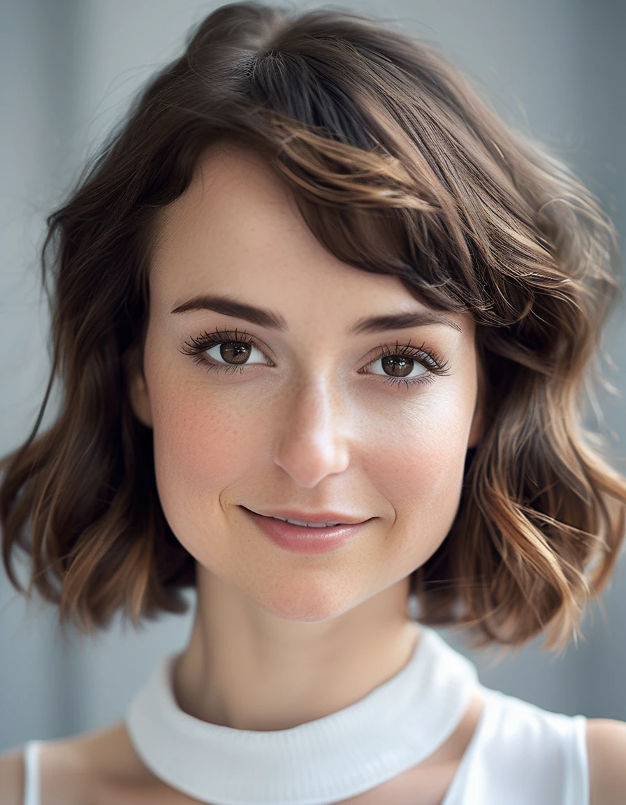 <lora:Milana Vayntrub -000007:1.0> ,  professional celebrity photography of a young and beautiful (mlnvyntrbsqgrl woman), smiling, (symmetrical headshot:1.1), honest, RAW, cold tones, sharp, square shoulders, face focus, (skin pores:0.1), hyper detailed, subsurface scattering, caustics, in style of Platon shot on Canon EOS 5D Mark IV 24-70mm f/2.8 1/125s 400 Natural light, reflectors, wearing a silk blouse .