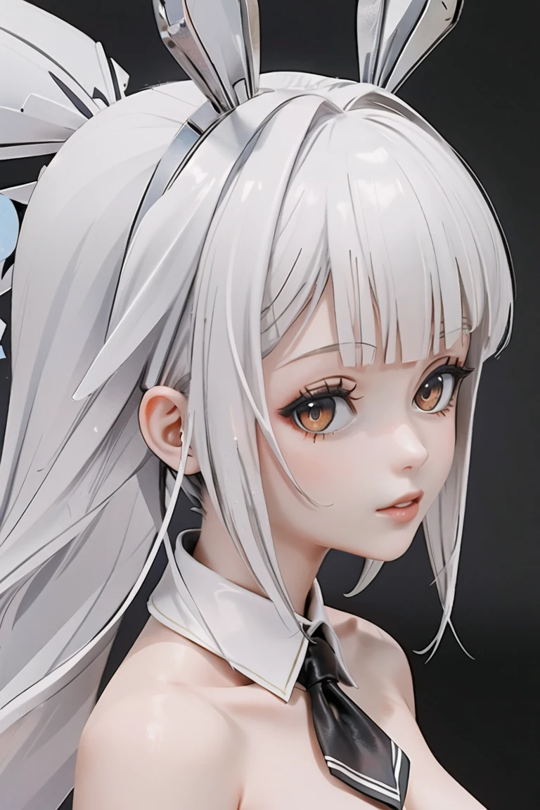 (masterpiece),best quality,portrait,three-quarter view,eye focus,looking at viewer,Look directly,<lora:blanc-v2.5-naivae-final-5ep:0.75>,blanc \(nikke\),white hair,playboy bunny,white leotard,black necktie,rabbit ears,rabbit tail,fishnet legwear,