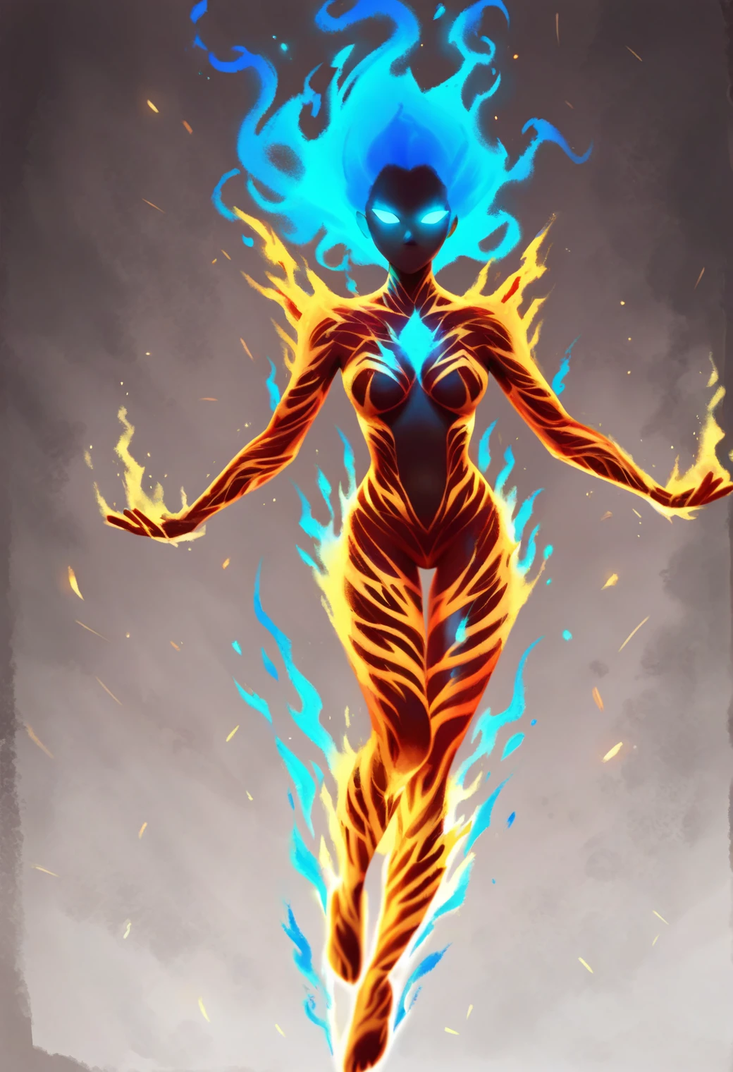 <lora:firegirl_ponyxl_v1:0.8>, firegirl, burning hair, firebody, flying, looking at viewer, glowing eyes, burning arms, burning legs, burning hands, simple background, no pupils, medium hair, solo, blue fire,
BREAK
score_9, score_8_up, masterpiece, best quality