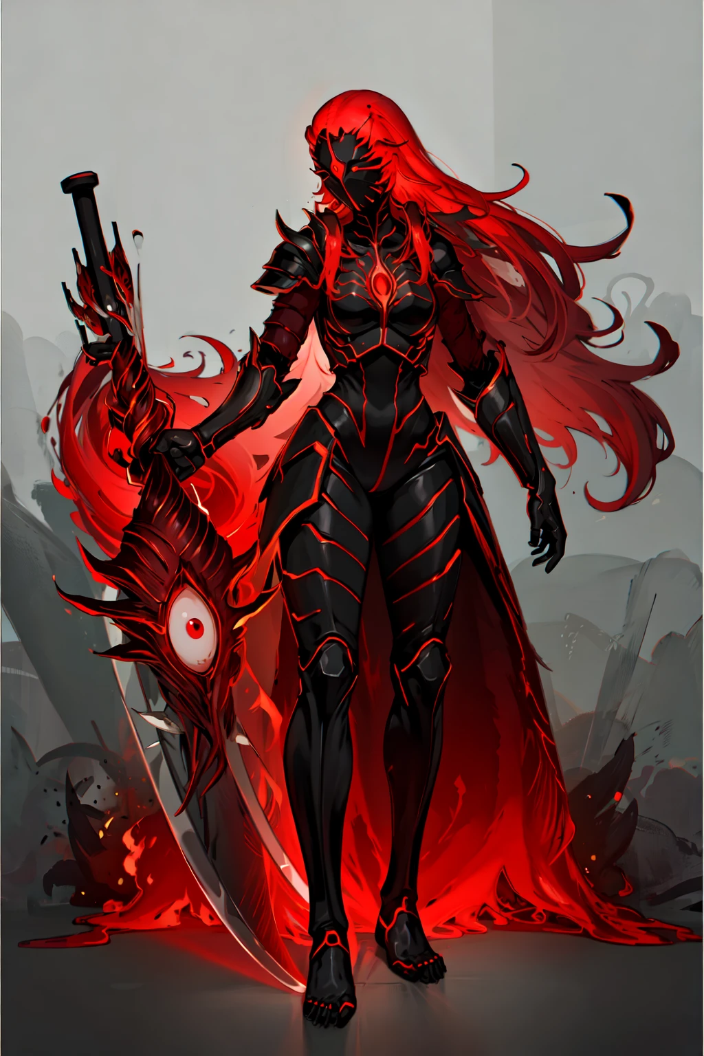 best detailed, masterpiece, best quality, <lora:RedMistGebura-000004:0.9>black armor,red glowing texture,solo, holding Mimicry's sword,