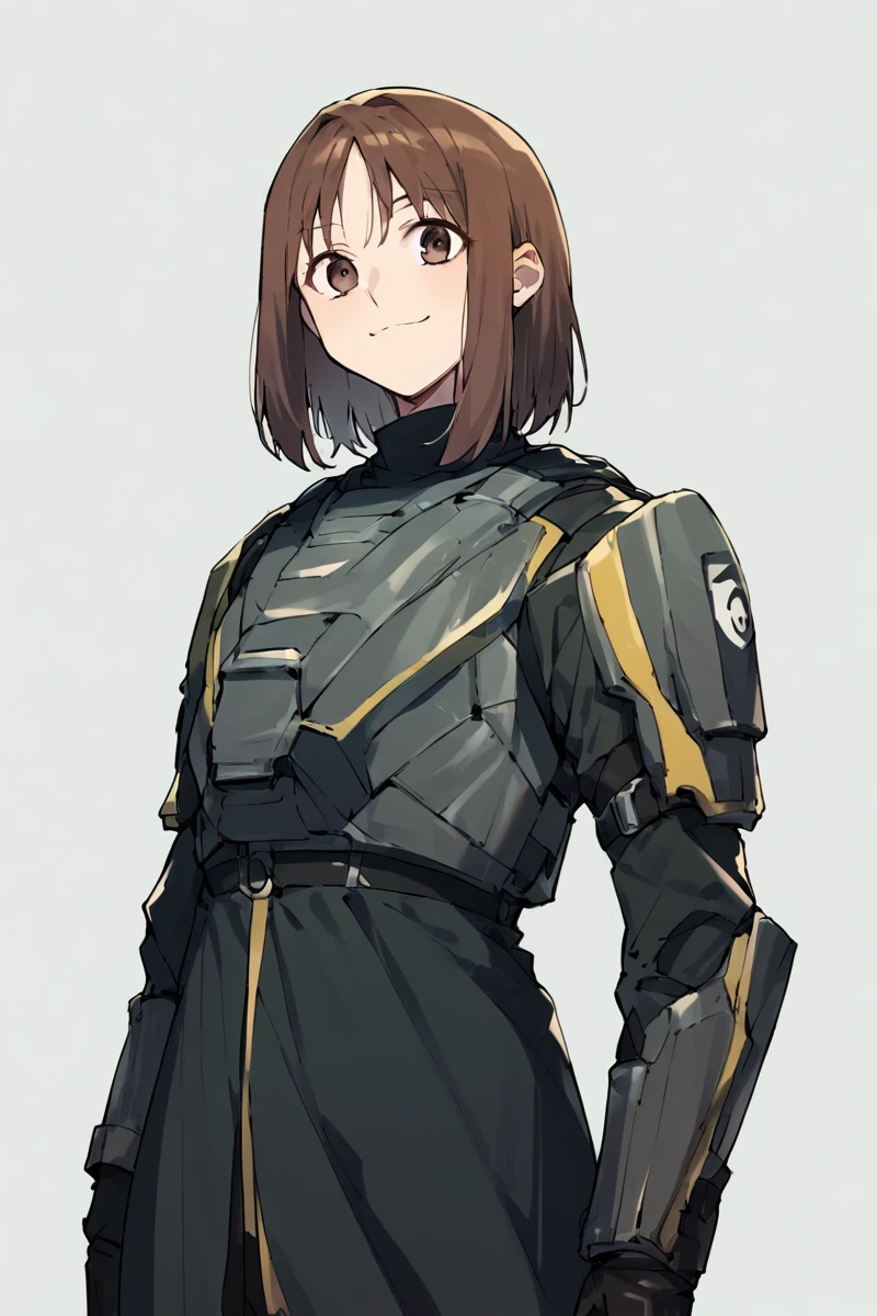 <lora:ALTXL_pony_0061_8:3>, (anime, 1 girl, solo), (score_9, score_8_up, score_7_up, score_6_up, score_5_up, 2.5d), (kasuga ayumu, brown hair, smile), cowboy shot, alternate costume, standing, <lora:HelldiversXL:1>, (helldiver, armor, gloves), simple background, <lora:Smooth Anime 2 Style SDXL_LoRA_Pony Diffusion V6 XL:0.2>, <lora:Kasuga_Ayumu__Osaka_Azumanga_Daioh:1>