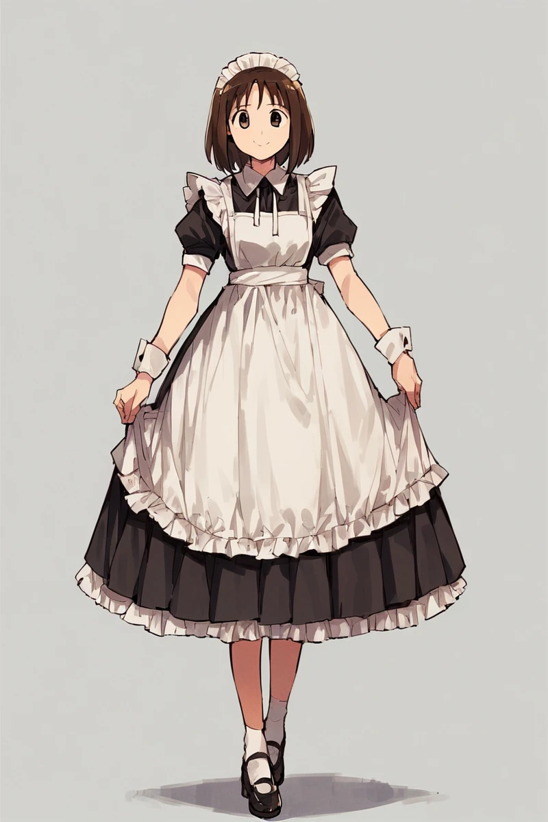 <lora:ALTXL_pony_0061_8:3>, (anime, 1 girl, solo), (score_9, score_8_up, score_7_up, score_6_up, score_5_up, 2.5d), (kasuga ayumu, brown hair, smile, alternate costume, maid dress), (full body), <lora:Smooth Anime 2 Style SDXL_LoRA_Pony Diffusion V6 XL:0.2>, <lora:Kasuga_Ayumu__Osaka_Azumanga_Daioh:1>