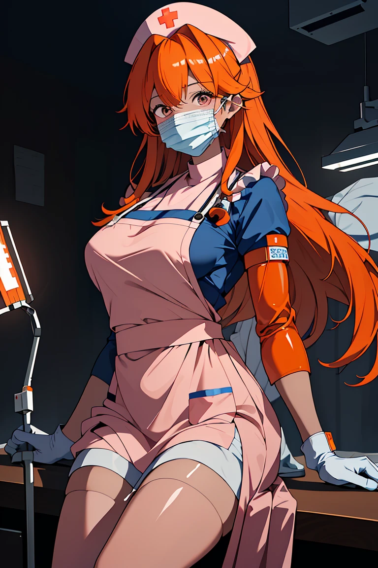 (RAW photo, best quality), (1girl), operating room, overhead surgical light,blurred background, focused,
 <lora:Danila Ward_CSC_V1.0:0.8>  danila ward,long hair, prosthetic arms, orange hair,long hair
 <lora:Long Apron Nurse Frilled v2:0.6> (nurse_long_apron, apron, mask, nurse cap, surgical mask, nurse, long sleeves, latex gloves),