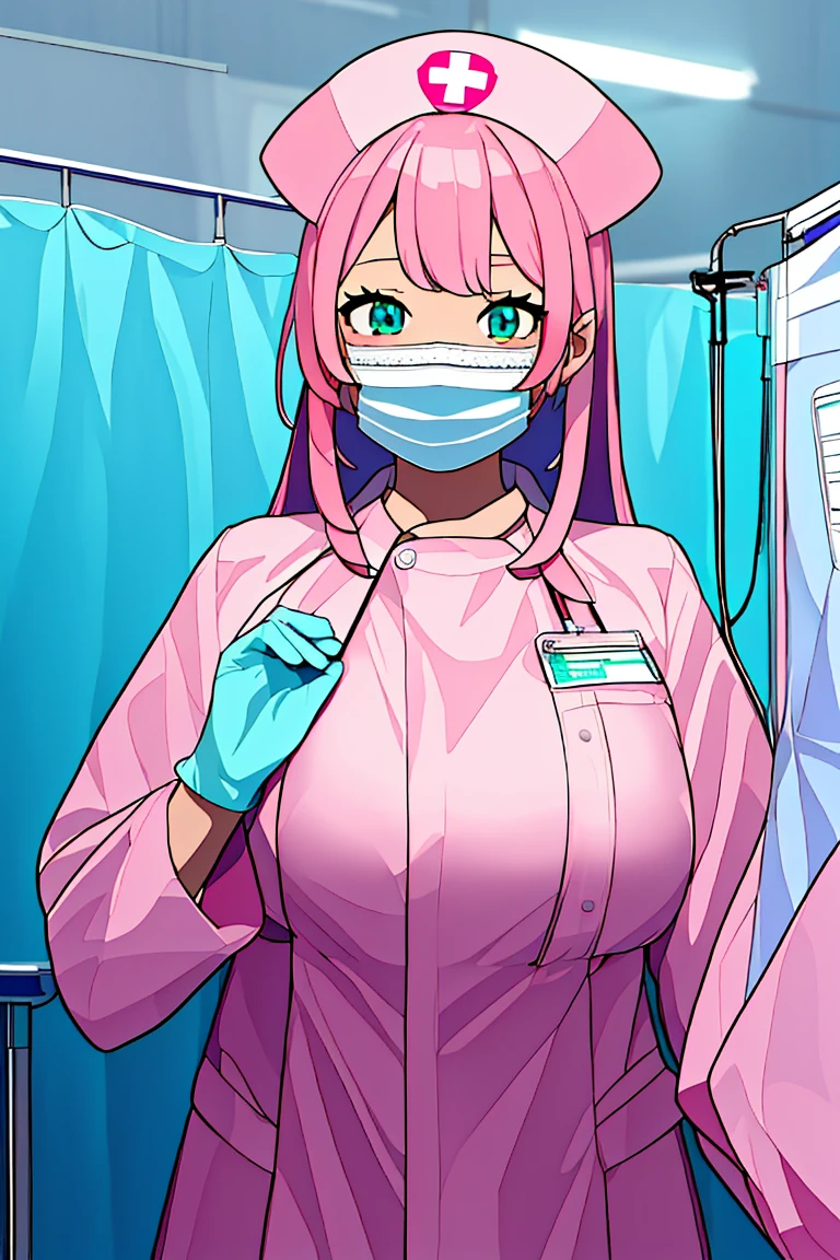 (RAW photo, best quality), (1girl), operating room, overhead surgical light,blurred background, focused,
<lora:Momoka Hanamura_CSC_V1.0:0.8> (momoka hanamura, long hair, tsurime,pink hair, aqua eyes),
<lora:nurse_gown_V1.0:0.8> nrs_gown, gloves, long sleeves, nurse cap, nurse, surgical mask,