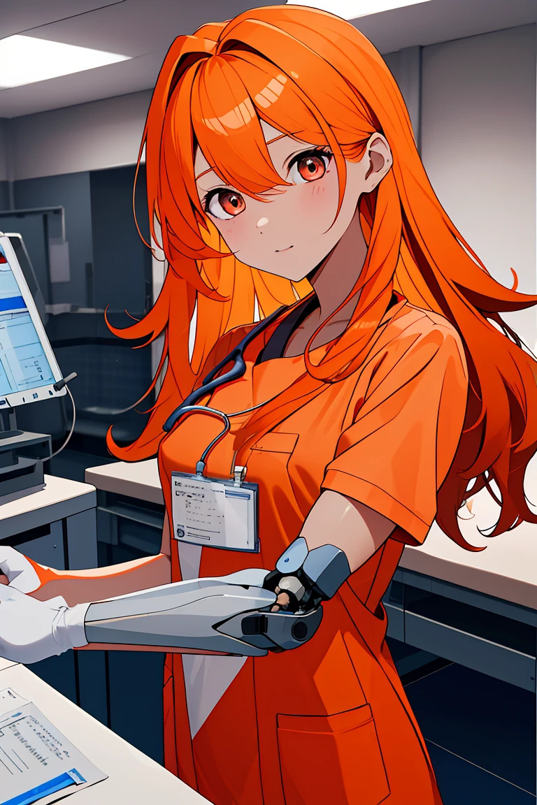 (RAW photo, best quality), (1girl), operating room, overhead surgical light,blurred background, focused,
 <lora:Danila Ward_CSC_V1.0:0.8>  danila ward,long hair, prosthetic arms, orange hair,long hair
 <lora:ClothingMedicalScrubs0:0.9> (scrubs, medical scrubs),