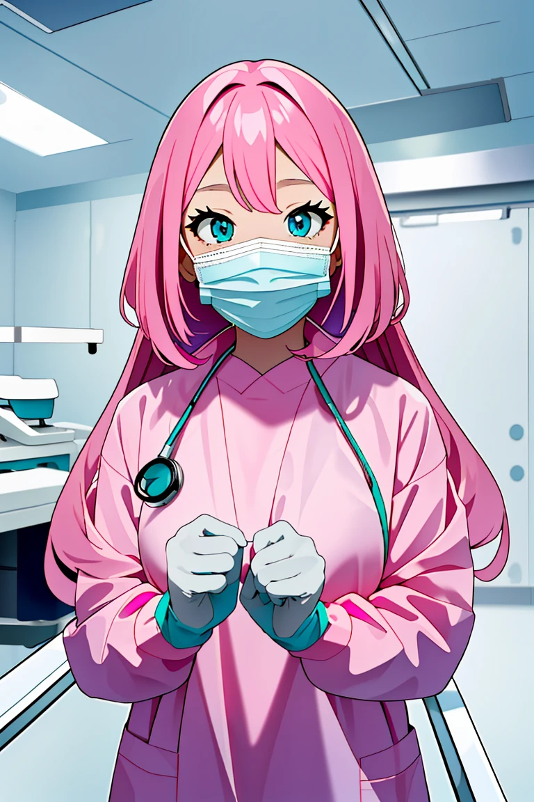 (RAW photo, best quality), (1girl), operating room, overhead surgical light,blurred background, focused,
<lora:Momoka Hanamura_CSC_V1.0:0.8> momoka hanamura, long hair, tsurime,pink hair, aqua eyes,
 <lora:Surgeon_Gloving_V1.0:0.4> (gloving_surgeon, solo, surgical mask, adjusting gloves, looking at viewer, long sleeves)