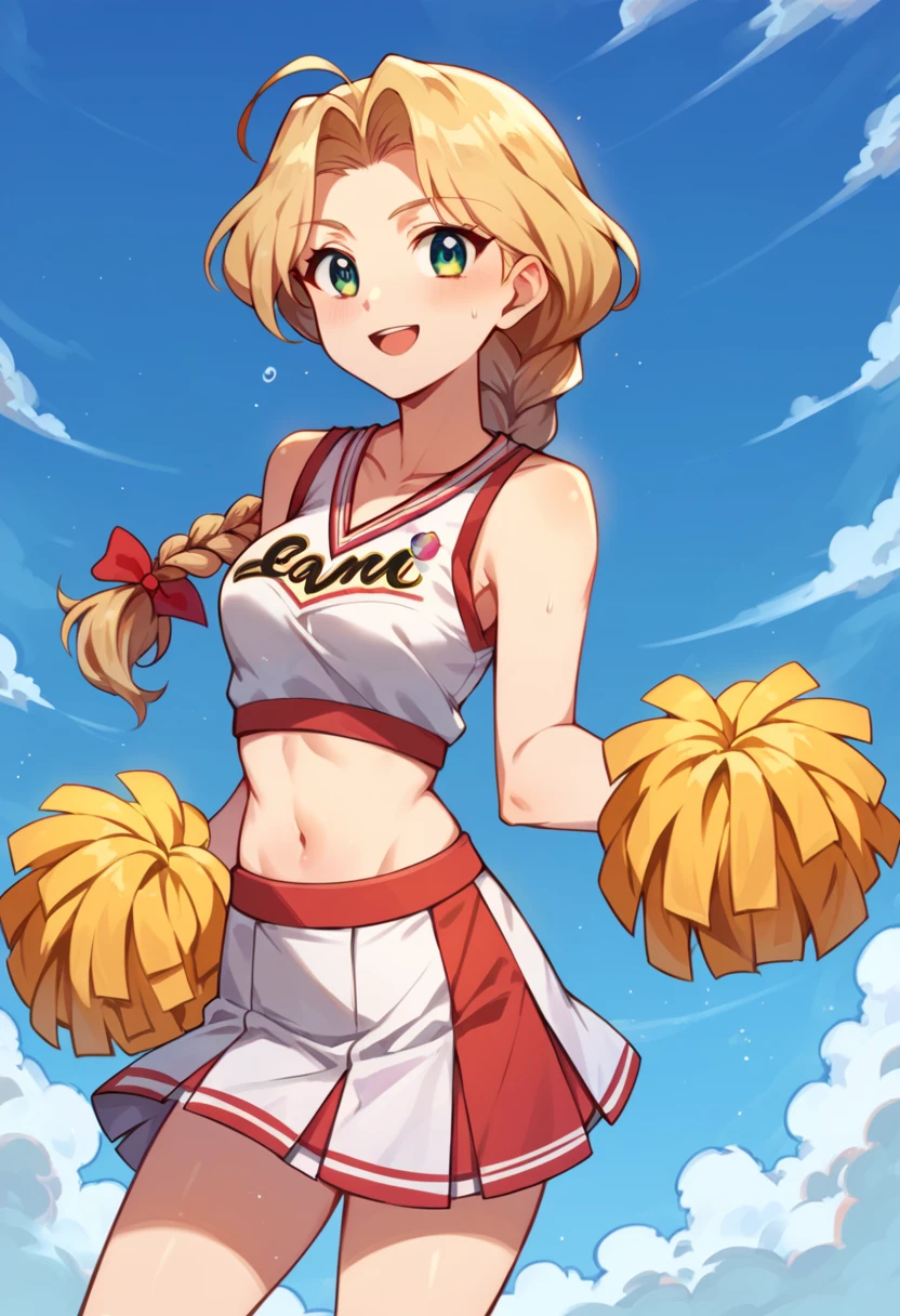 score_9, score_8_up, score_7_up, 1girl, <lora:Namco Valkyrie V4:1>, namcoValk, cheerleader uniform, braided ponytail, hair bow