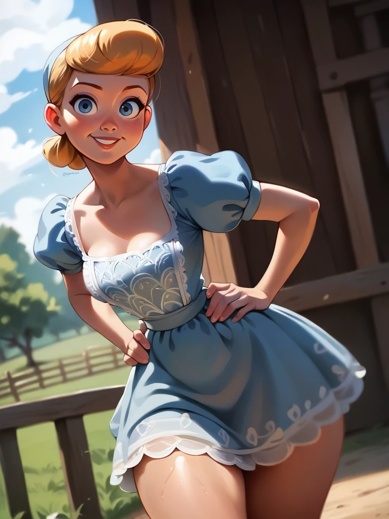 score_9, score_8_up, score_7_up, score_6_up, 1girl, dress, puffy sleeves, blue shirt, big skirt, skirt with polka dot print, short hair, windy skirt, upskirt, white panties with polka dot print, pink slip-ons, long legs, shy
BobeepXLP DisneyStyleXLP