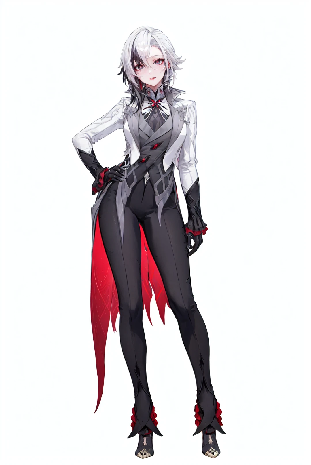 score_9,score_8_up,score_7_up,score_6_up,
8k,best quality,masterpiece,(ultra-detailed:1.1),(high detailed skin),
(full body:1.4),white background,standing,looking at viewer,(solo:1.4),hand on hip,
<lora:Arlecchino-v100:0.8>,Arlecchino,def clothes,1girl,x-shaped pupils,red pupils,black gloves,pants,symbol-shaped pupils,
(white background, simple background:1.3),
(beautiful_face),((intricate_detail)),clear face,
((finely_detailed)),fine_fabric_emphasis,
((glossy)),full_shot,