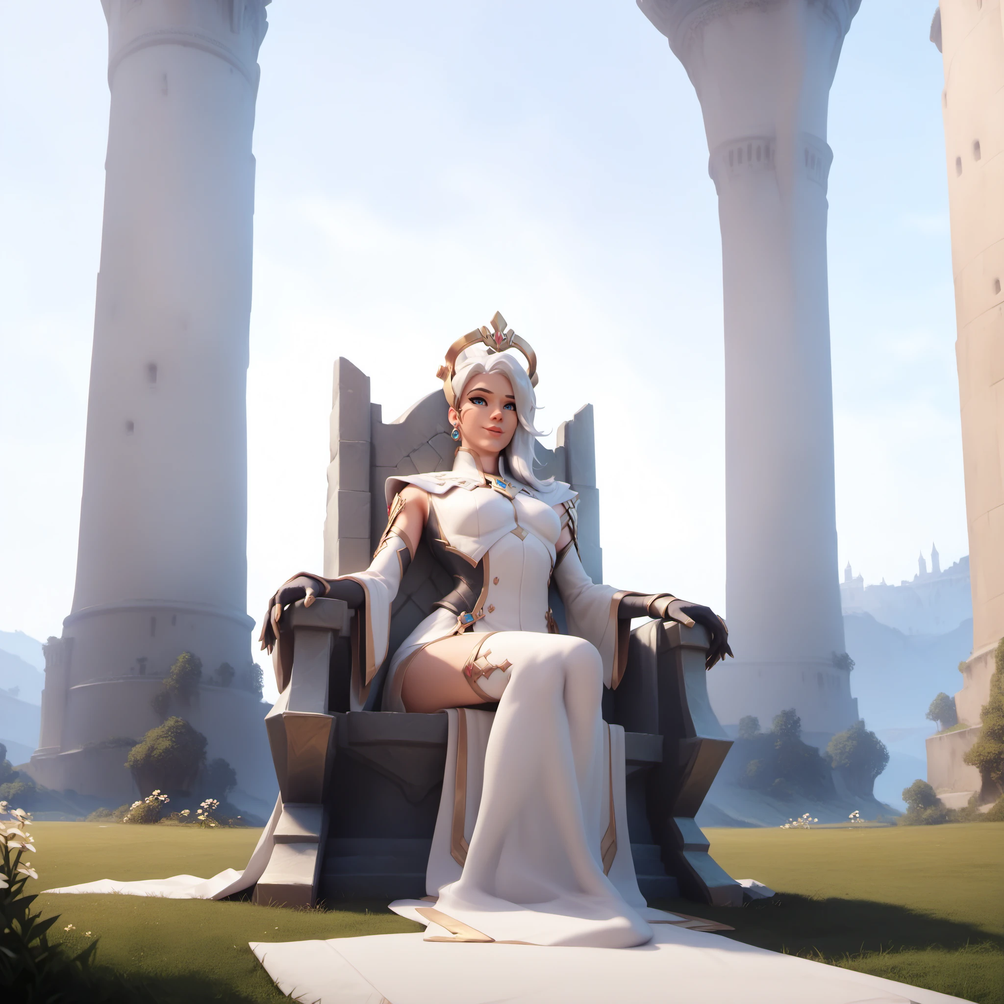 score_9, score_8_up, score_7_up,score_6_up, score_5_up, high res, 1girl, white long hair with blue eyes, sitting on a throne in front of the palace, green grass field,
owstyle,<lora:owstylexlv2:1>