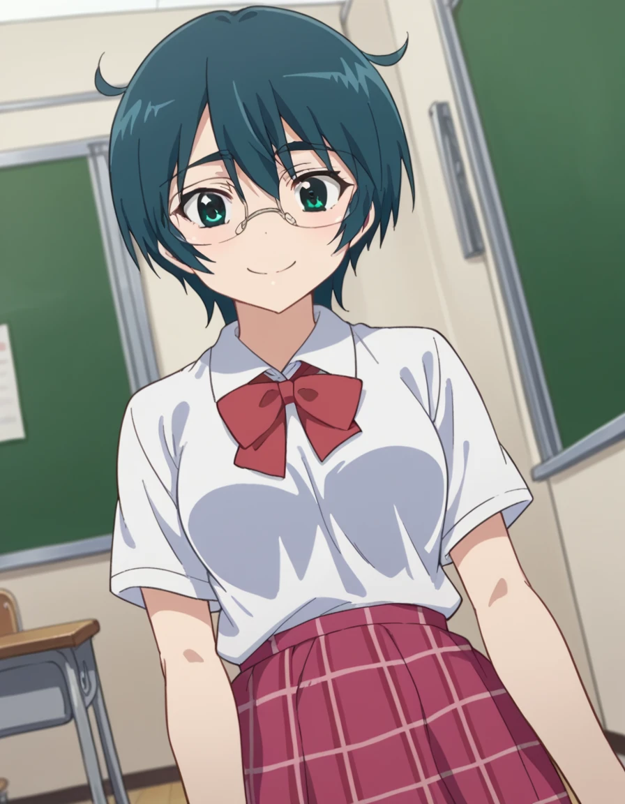 score_9, score_8_up, score_7_up, source_anime,
miharumikuni, <lora:miharu-mikuni-ova-ponyxl-lora-nochekaiser:1>,
miharu mikuni, short hair, green eyes, glasses, blue hair,
skirt, shirt, school uniform, white shirt, socks, plaid, kneehighs, plaid skirt,
indoors, classroom, smile,
looking at viewer, dutch angle, cowboy shot,