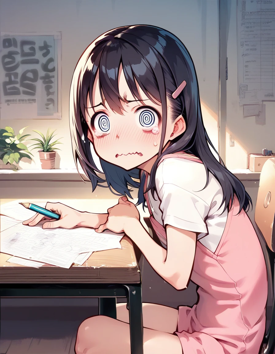 score_9, score_8_up, score_7_up, score_6_up, a girl is writing, tearing up, sitting on table, living room,looking at viewer, from side, writing, homework, @ @, wavy mouth, pencil,
<lora:susuki_kyotaru_style_xl_v1-000025:1>