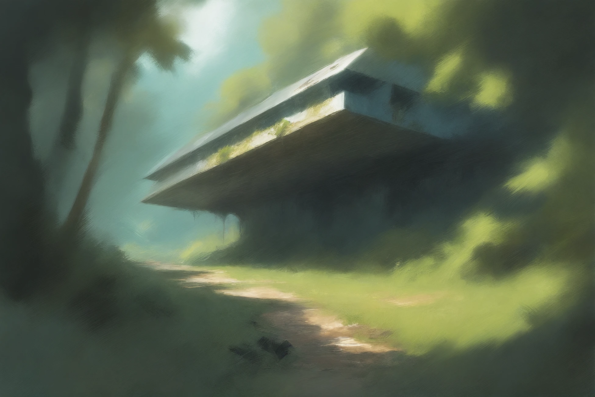 digital painting, impressionism, abandoned,lush scifi hamlet outside of time<lora:EnvyStarlightVibrantImpressionism01b:1>