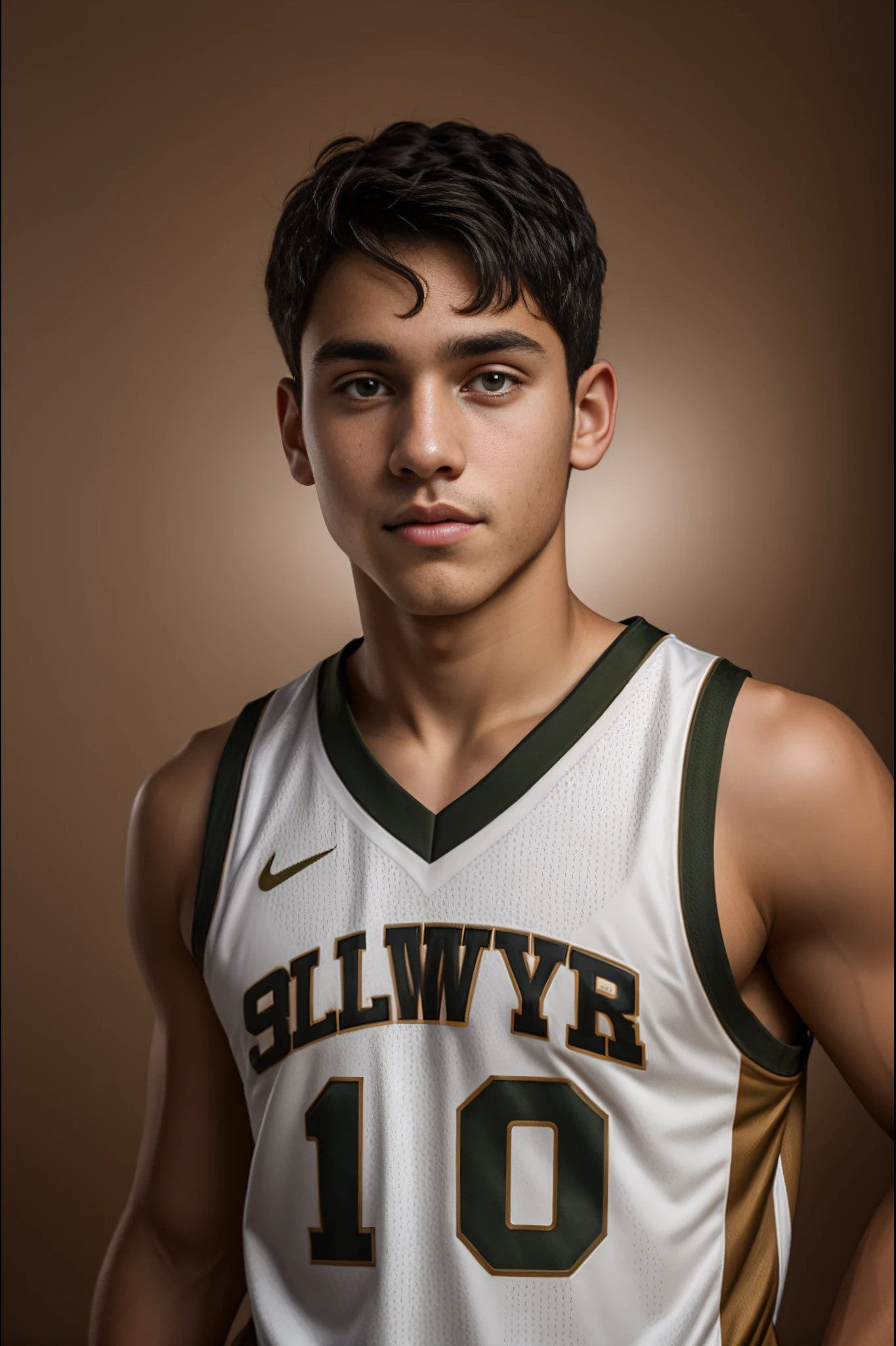 <lora:Alejandro_GV:1>  1boy, short black hair, brown eyes, olive skintone, basketball jersey, portrait