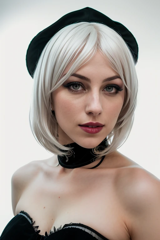 DEN_melamori_2B,
headshot,face focus,bright,(plain white background:1.2),bare shoulders,(black corset:1.2),strong eyeliner,Red lipstick,mouth open,
bokeh, f1.4, 40mm, photorealistic, raw, 8k, textured skin, skin pores, intricate details <lora:epi_noiseoffset2:1>, epiCRealism