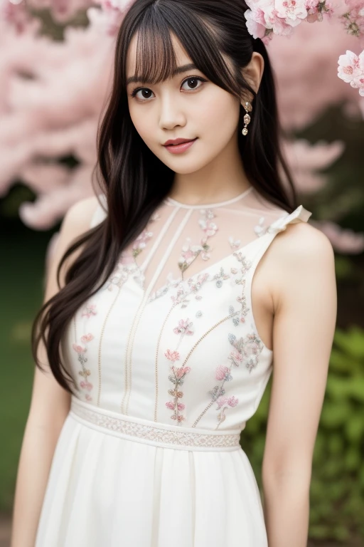 1girl,(RAW photo, best quality), (realistic, photo-realistic:1.4), masterpiece, an extremely delicate and beautiful, extremely detailed, 2k wallpaper, Amazing, finely detail, extremely detailed CG unity 8k wallpaper, ultra-detailed, highres, soft light, beautiful detailed girl, extremely detailed eyes and face, beautiful detailed nose, beautiful detailed eyes,cinematic lighting,perfect anatomy,slender body
wearing a white peplum dress,white skirt,(bokeh:1.2)
at a flower park,sakura flowers,flower garden,
smiling
<lora:ogurayuiV3_lora:0.8>
