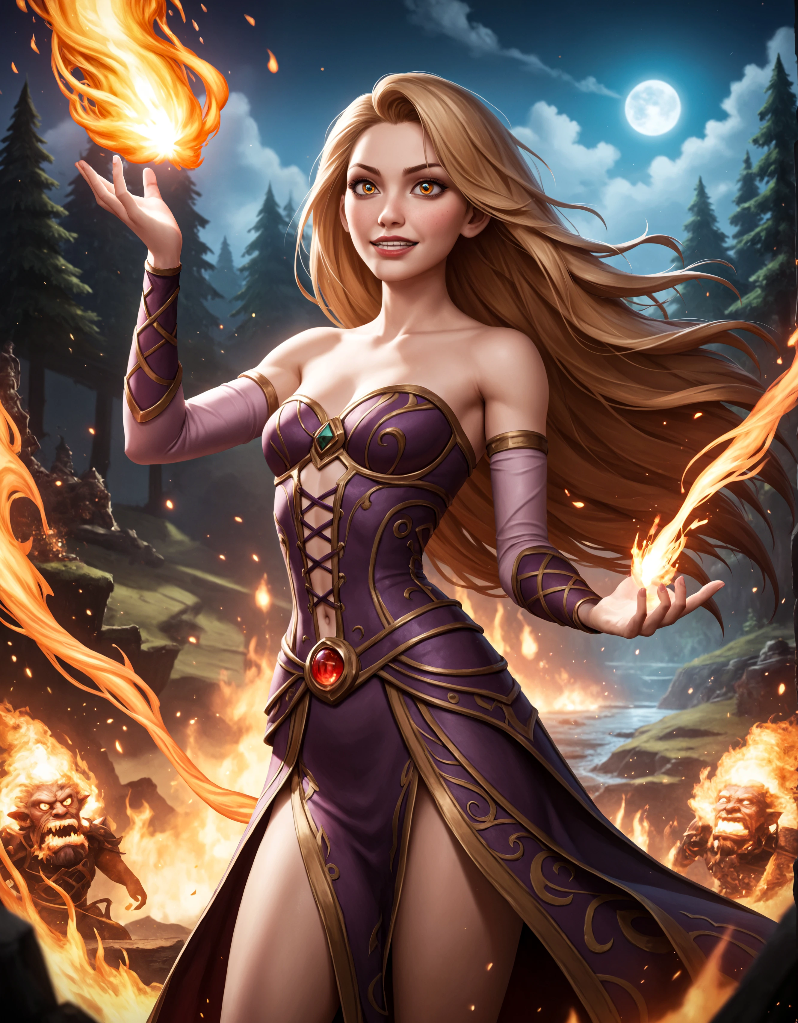 score_9, score_8_up, score_7_up, ral-lava, fire mage, rapunzel, burning hair, long hair, burning robes, slim, small waist, forest, bright red eyes, diablo sorceress, diablo, small breasts, night, black sky, dark clouds, black sky, rating_safe, details, complex scene, extremely detailed, disney, world of warcraft, magic, fire magic, casting magic,