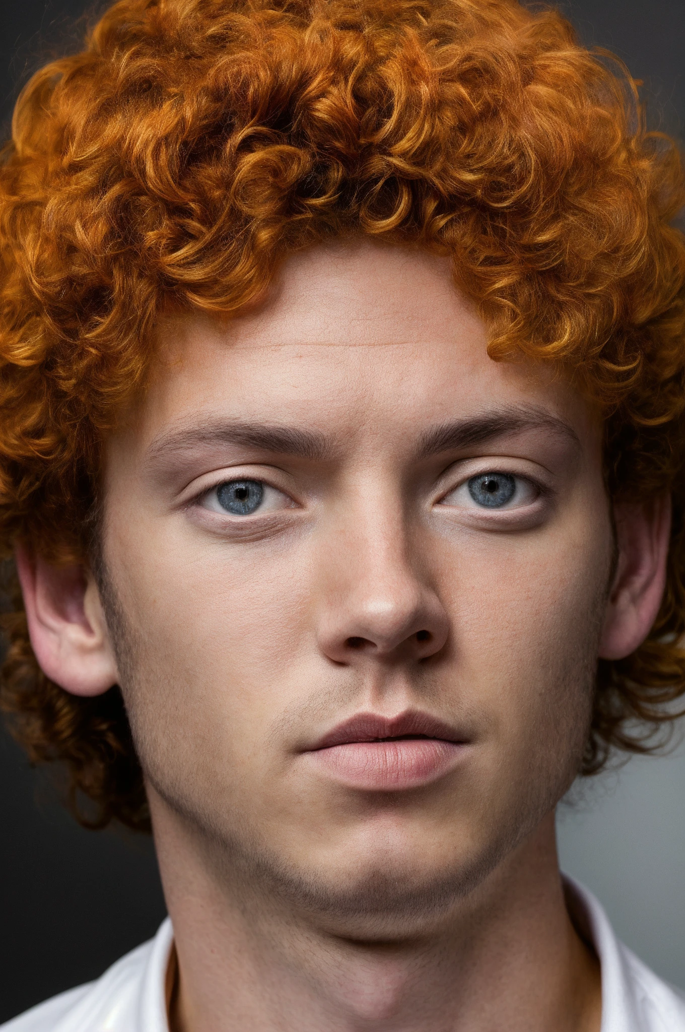 solo, highest resolution highly detailed photograph. James, face shot, portrait, looking at viewer, orange dyed hair