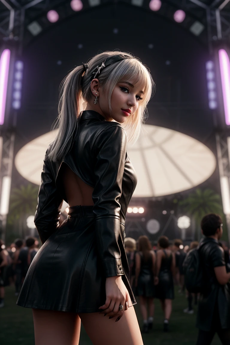 (Cinematic Shot:1.3) DV_S3_Snuggles_Vicious (Skinny, Slim, Slender, Long Legs, Abs, Perky Breasts:1.4)(Eyeliner, lipstick:1.3) ((Photo Focus, DOF, Aperture, insanely detailed and intricate, character, hypermaximalist, hyper realistic, super detailed, (lens flare))) <lora:exposure_control_v10:-0.2> <lora:more_details:0.3> (at Coachella Festival:1.3) (Wearing a Leather Dress and lower hair band:1.3) (smile:1.3) <lora:exposure_control_v10:-0.12> <lora:more_details:0.2> <lora:Gothpunkgirl-000009:1> goth