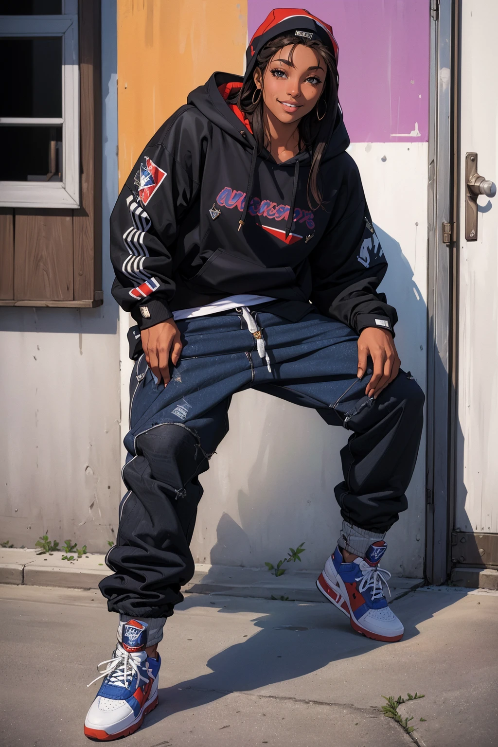 ((Masterpiece, best quality, edgQuality)),smile,
edg90hh, hoodie,baggy pants,sneakers ,wearing edg90hh_clothing
<lora:edg90sHIPHOP:1>