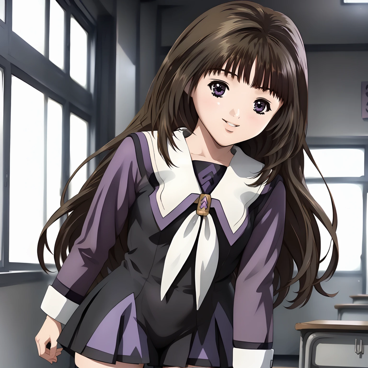 <lora:IoriYoshizukiXLpony001>,blush,smile,parted lips,
solo,
IoriYoshizuki,1girl,brown hair,long hair,purple eyes,
school_uniform,black dress,long sleeves,
thighhighs,