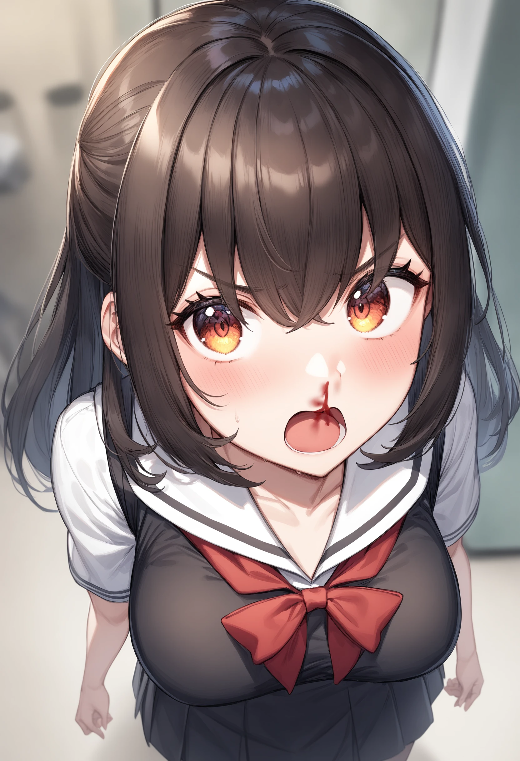 1girl, <lora:sdxl2-flat2-512b:-1>,medium breasts,school uniform,
nosebleed, <lora:nosebleed_XL_v1:0.8>
from above, cinematic angle, looking ahead, serious, comiket, open mouth,
best quality, very aesthetic, absurdres,