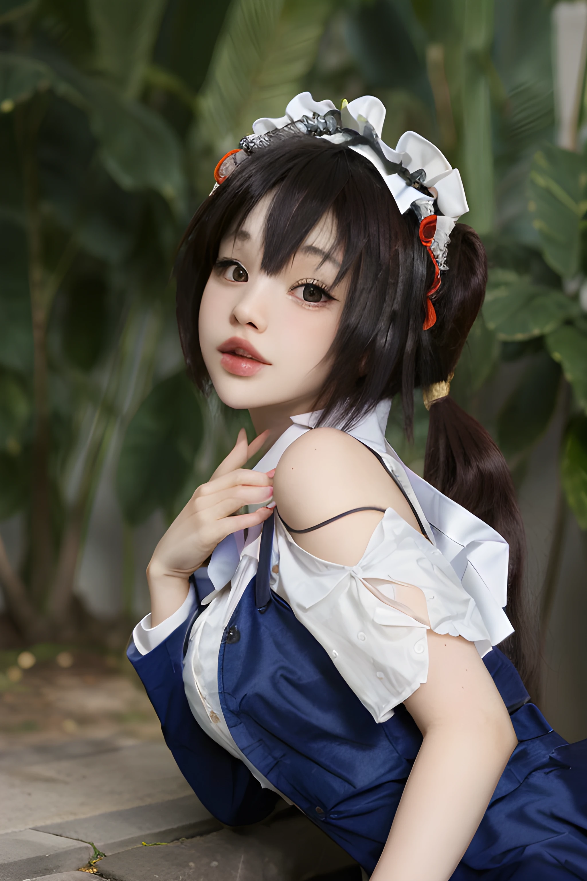 masterpiece, best quality, 1girl, (fully clothes), hidori, portrait, closeup, dress, school uniform, cosp