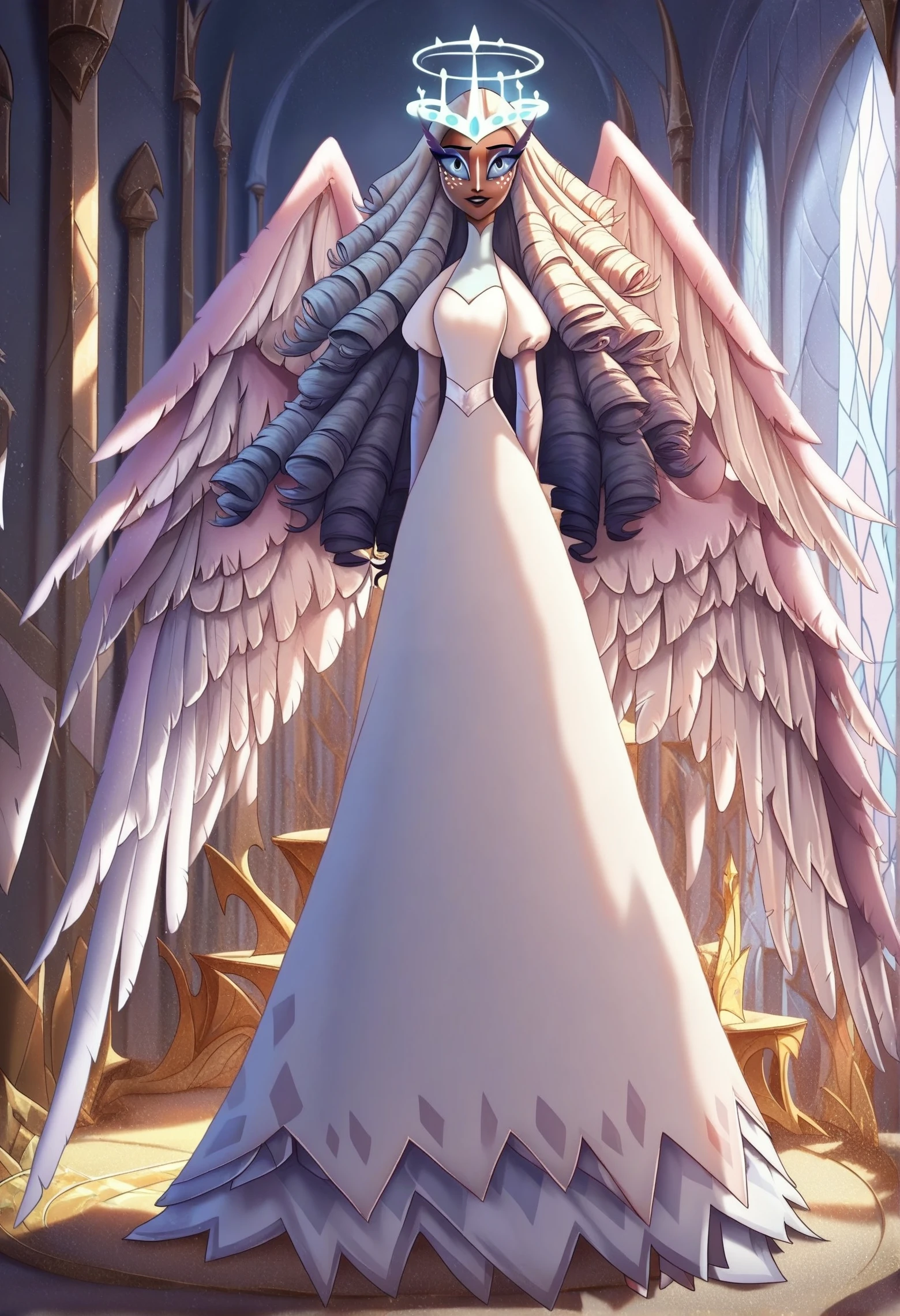 1girl, <lora:sera_hazbin_hotel_ponyxl_v1:0.9>, sera, halo, solo, standing, angel wings, full body, white dress, juliet sleeves, turtleneck dress,
BREAK
score_9, score_8_up, score_7_up, score_6_up, (high quality, detailed, beautiful), shiny, detailed beautiful eyes, outstanding, countershading, detailed soft lighting