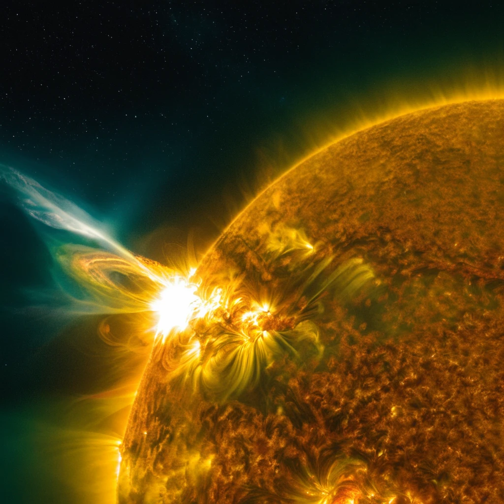 cinematic film still of  <lora:Solar flare style:1>
A Solar flare image of a bright sun in the middle of a galaxy,sky,no humans,night,glowing,moon,star (sky),scenery,starry sky,space,planet,galaxy,cinematic,cosmos,detailed,detailed color,Solar flare style , heat, radiation, emission of electromagnetic radiation, shallow depth of field, vignette, highly detailed, high budget, bokeh, cinemascope, moody, epic, gorgeous, film grain, grainy