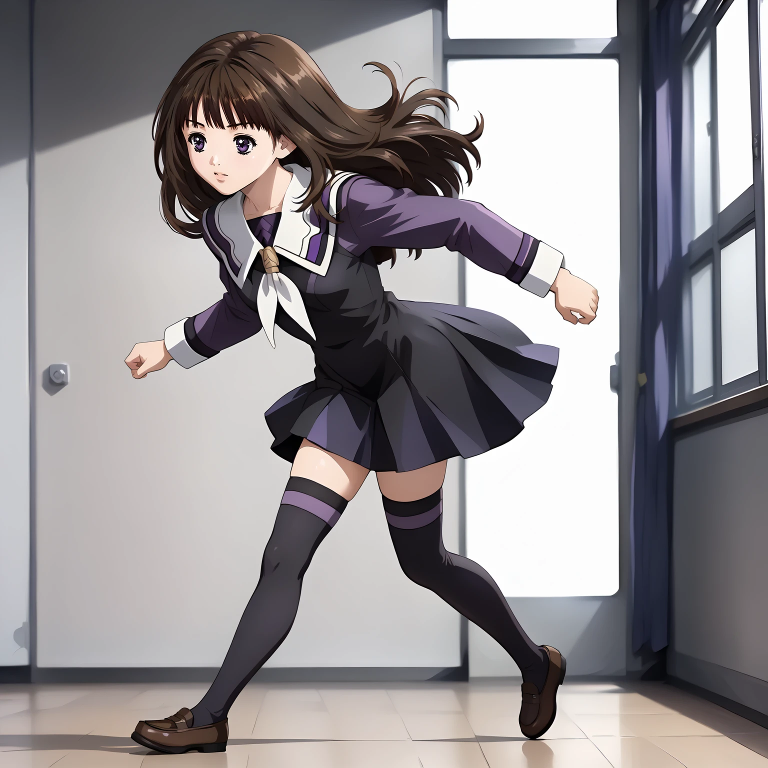 <lora:IoriYoshizukiXLpony001>,
solo,
IoriYoshizuki,1girl,brown hair,long hair,purple eyes,
school_uniform,black dress,long sleeves,
thighhighs,
full body,running,