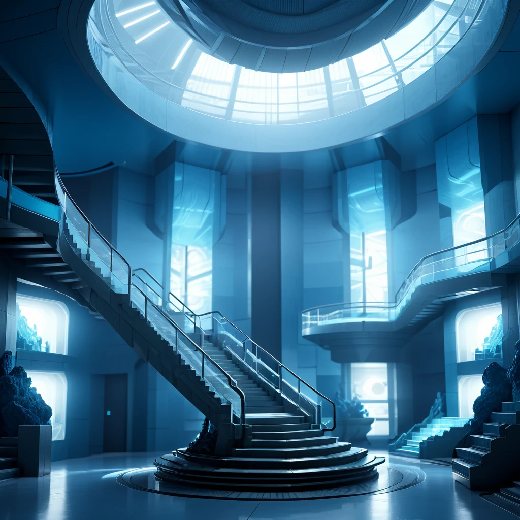 Masterpiece,absurd resolution,8k,high resolution,
AtlantisWorld,indoors,no humans,scenery,science fiction,blue theme,stairs,interior,futuristic,lab
 <lora:AtlantisWorld_XL:0.8>