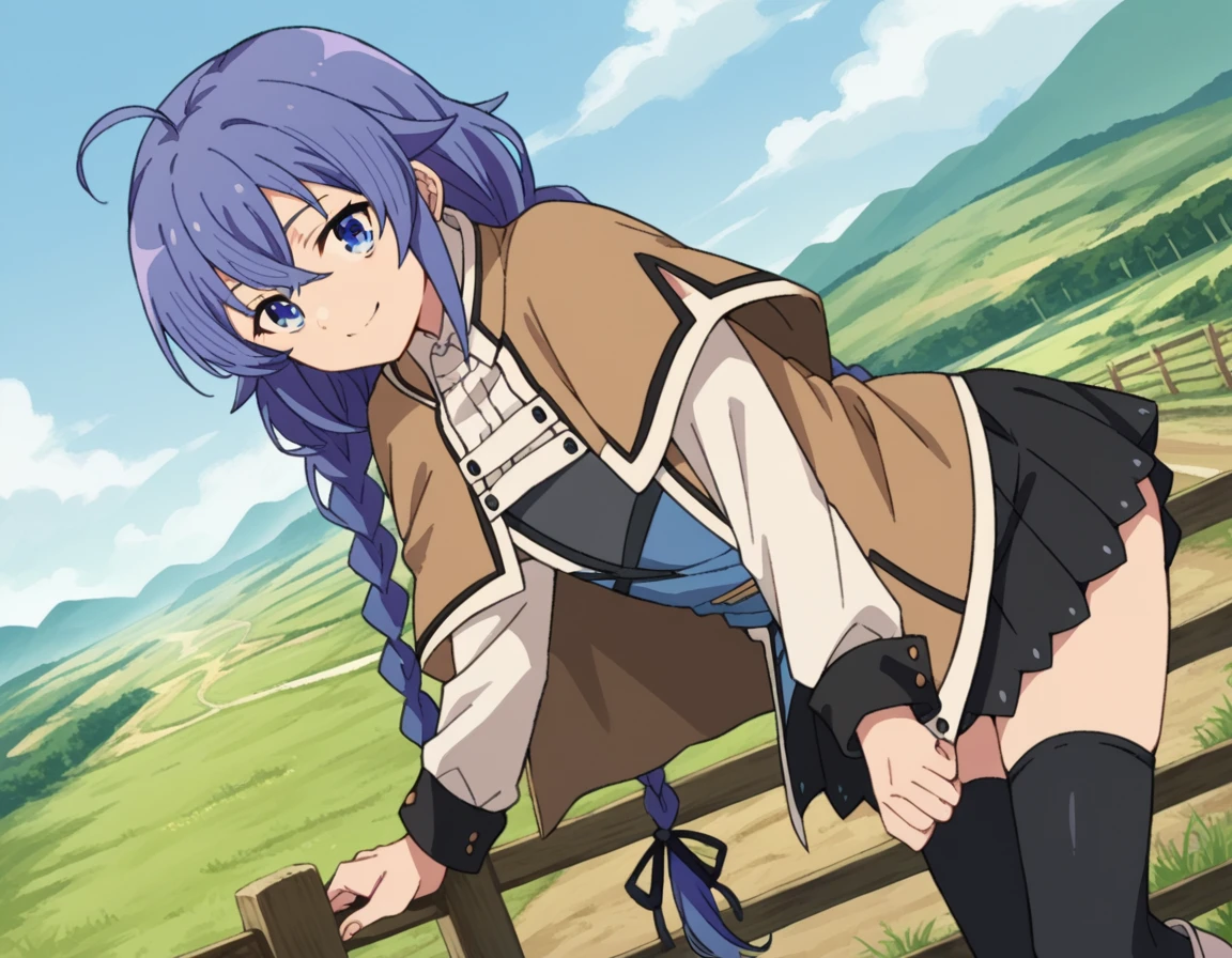 Roxy_Migurdia(Mushoku Tensei)、1 girl, masterpiece、highest quality、blue eyes、crimson blue hair、double big braids, {full nude}、{embarrassing}、{blush}、{{}}、satori、{drool from the mouth}、Viewing Observers、{Low - Angle}, {lower body}、{NSFW}, spread your legs,{{Depicts the whites of the eyes clearly and vividly}},{{masturbation}}、{{Touching the clitoris with your fingers}}、put your hand inside your panties,spread your legs,white panties,