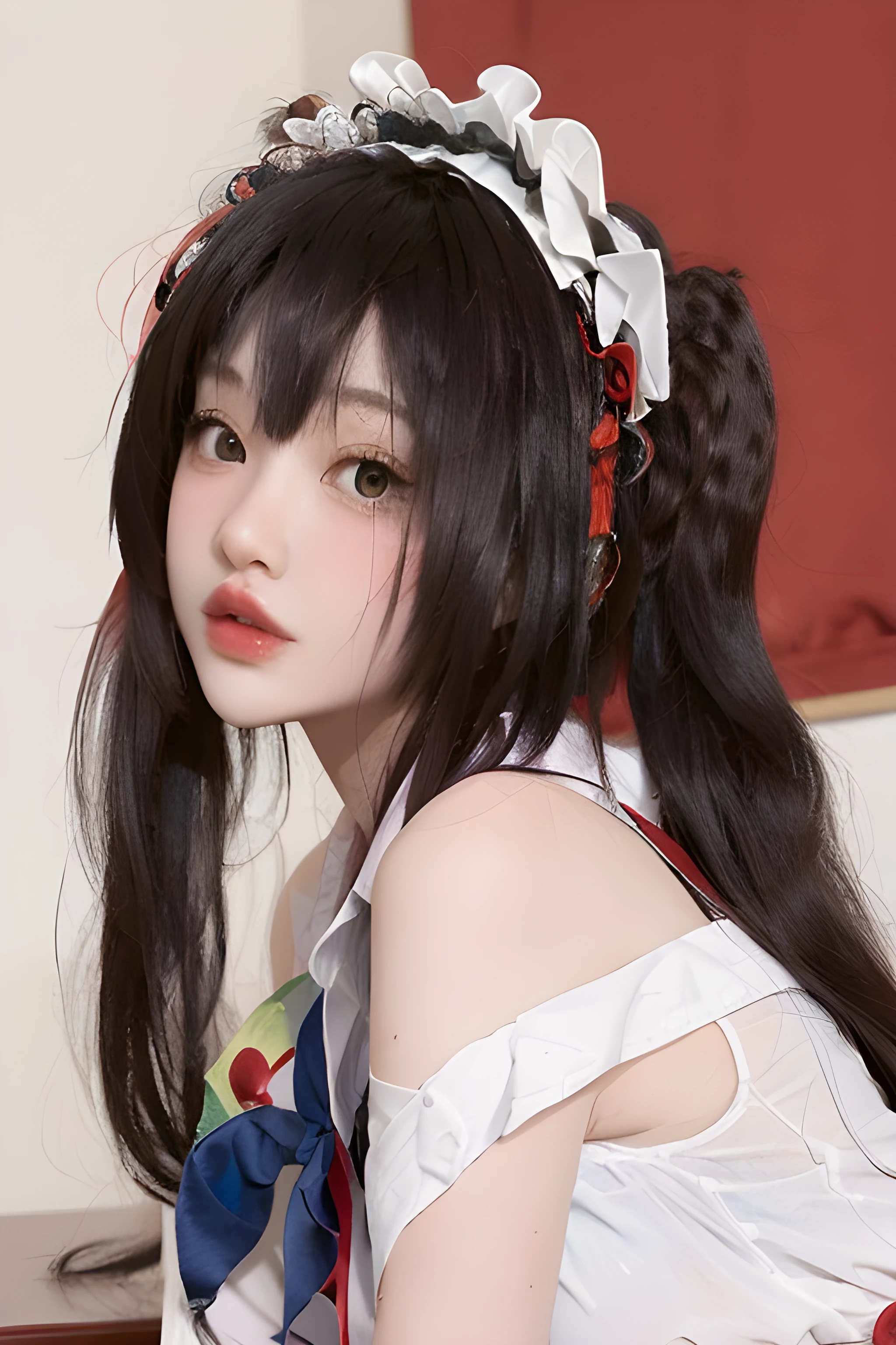 masterpiece, best quality, 1girl, (fully clothes), hidori, portrait, closeup, dress, school uniform, cosplay