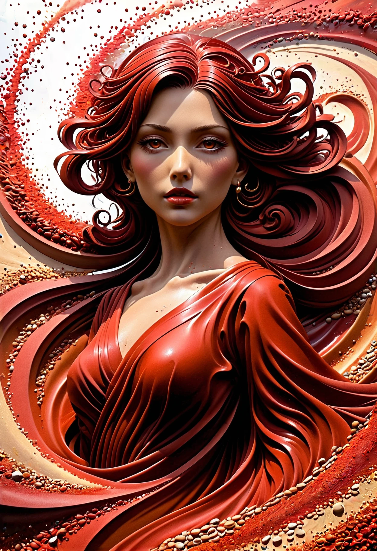 1woman, red sandswirl, detailed, anime, (masterpiece, high detail, best quality), realistic, anime