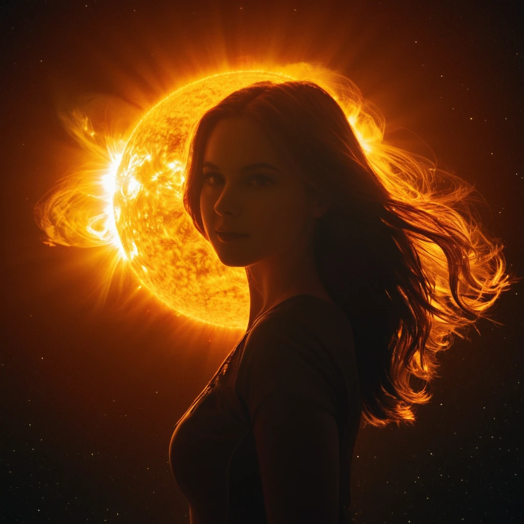 cinematic film still of  <lora:Solar flare style:1>
A Solar flare image of a sun is seen in this image,1girl,solo,long hair,very long hair,wings,space,planet,orange theme,cinematic,cosmos,detailed,detailed color,Solar flare style , heat, radiation, emission of electromagnetic radiation, shallow depth of field, vignette, highly detailed, high budget, bokeh, cinemascope, moody, epic, gorgeous, film grain, grainy